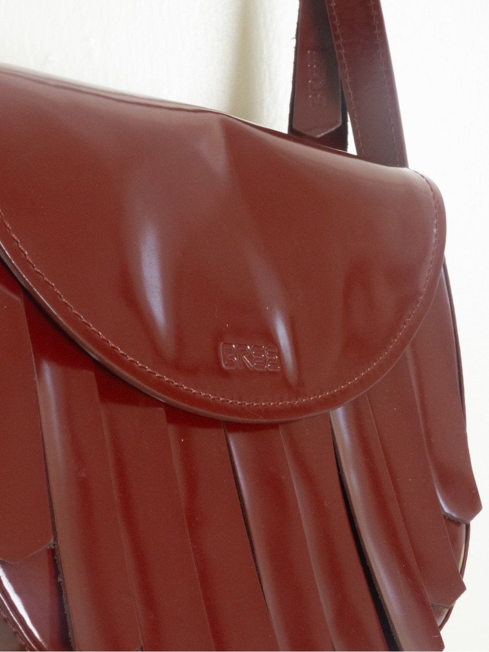 Glossy Fringe Crossbody Bag in Burgundy